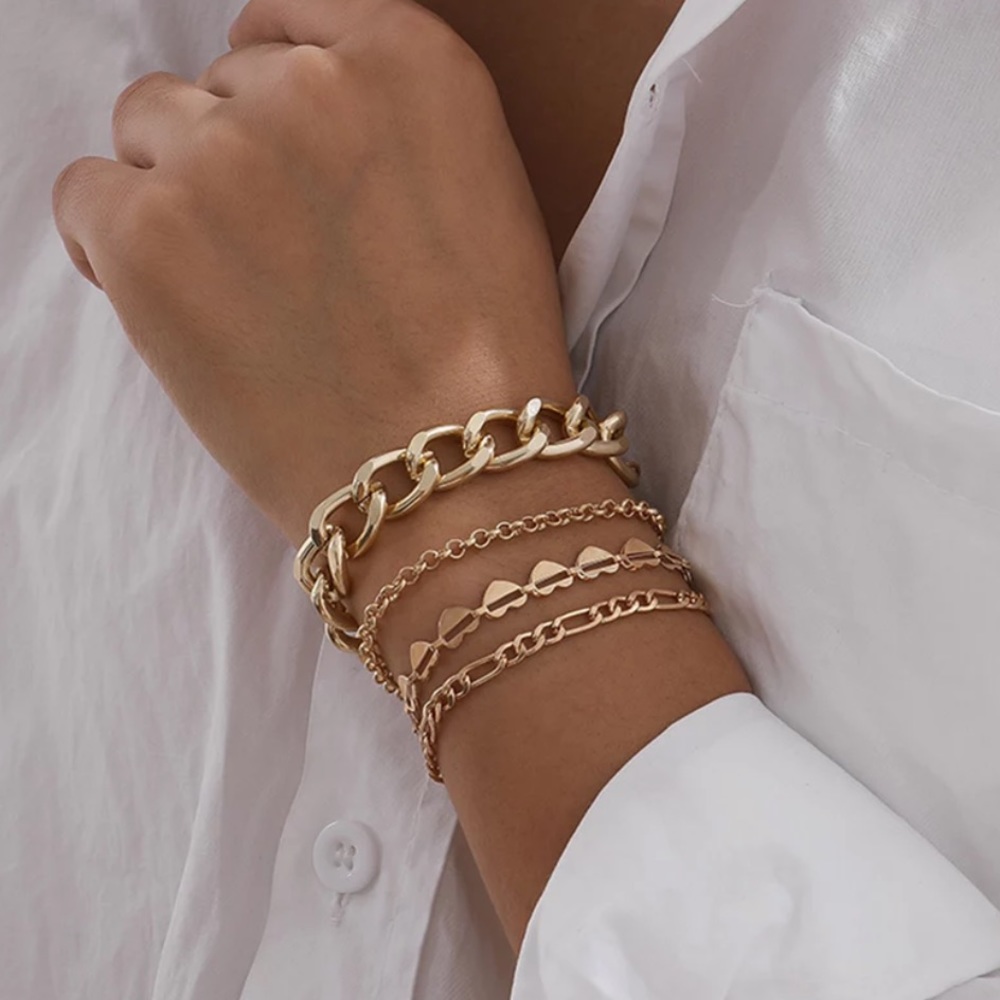 NEW 4 PCS/SET 18K GOLD CUBAN BRACELET